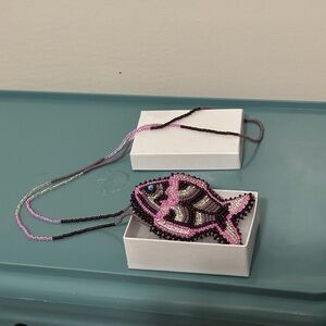 Brand new hand beaded fish necklace